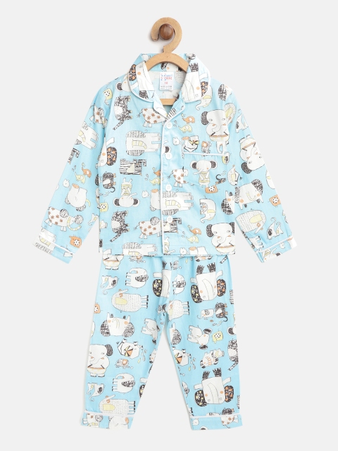 

NAUTI KIDZ Boys Blue & White Elephant Print Night Suit
