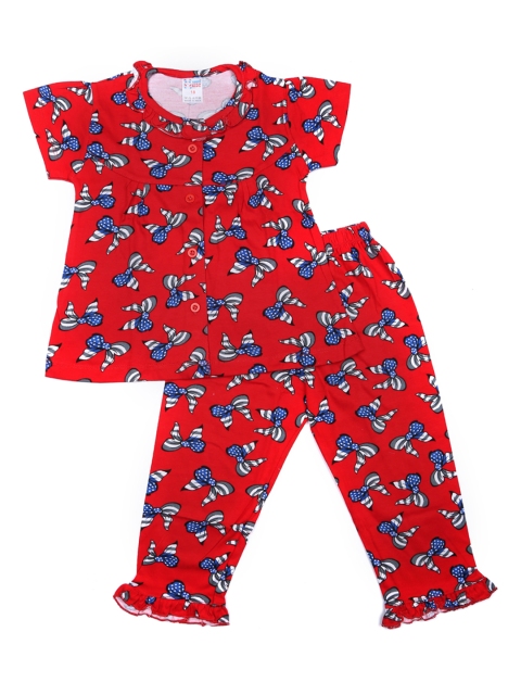 

NAUTI KIDZ Girls Red & Blue Printed Night suit