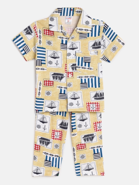 

NAUTI KIDZ Boys Cream-Coloured Printed Pure Cotton Night suit