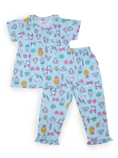 

NAUTI KIDZ Girls Blue & Pink Printed Night suit