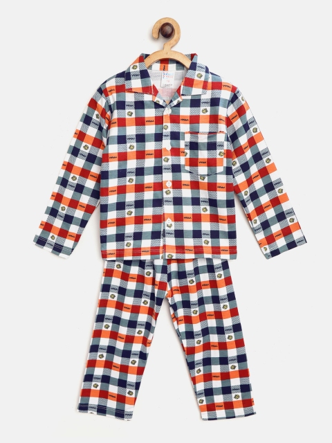 

NAUTI KIDZ Boys Rust Orange & Grey Checked Night Suit