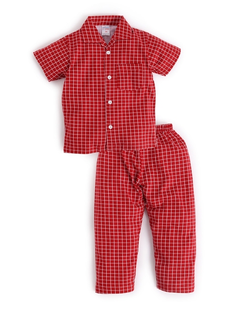 

NAUTI KIDZ Boys Red & White Checked Night Suit