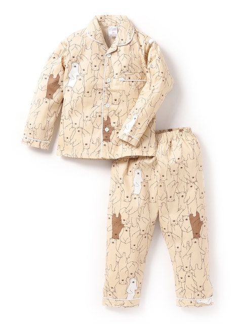 

NAUTI KIDZ Boys Beige & Brown Bear Printed Night Suit