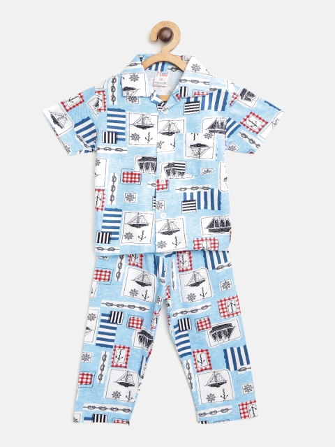 

NAUTI KIDZ Boys Blue & White Nautical Print Night Suit