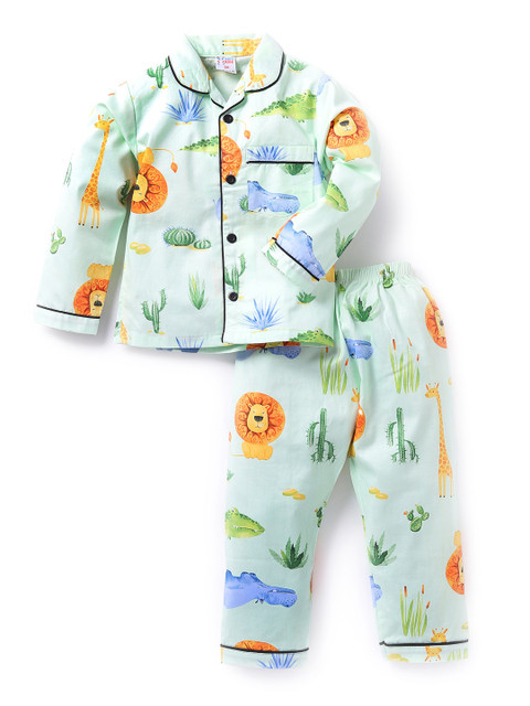 

NAUTI KIDZ Boys Sea Green & Yellow Printed Night Suit