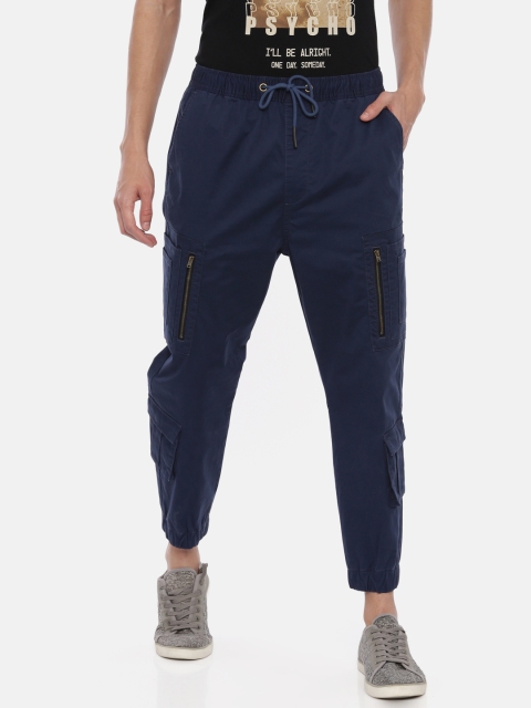 

Breakbounce Men Navy Blue Slim Fit Solid Cargos