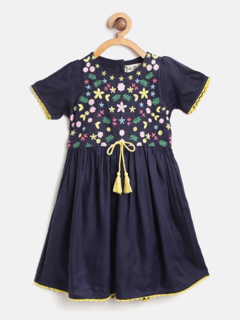 

Bella Moda Girls Navy Blue Self Design A-Line Dress