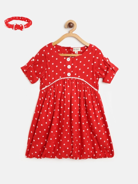 

Bella Moda Girls Red & White Polka Dot Print A-Line Dress with Hairband