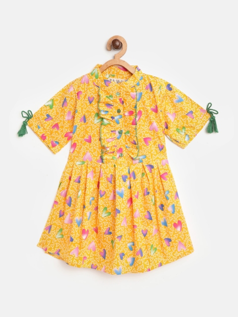 

Bella Moda Girls Yellow & Pink Heart Print A-Line Dress