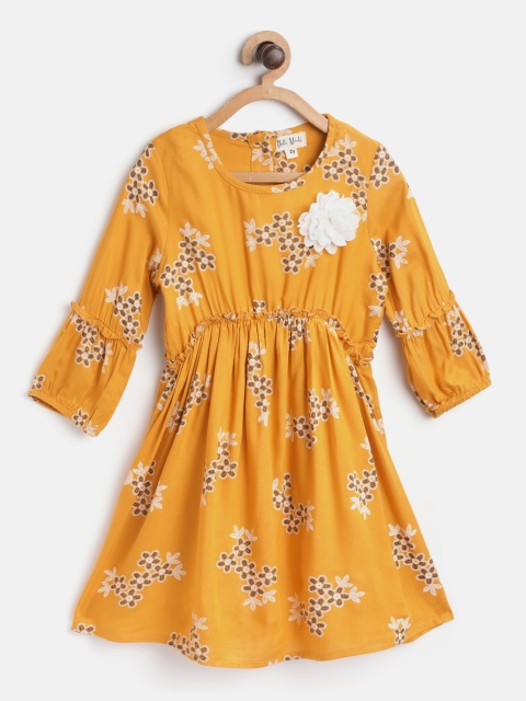 

Bella Moda Girls Mustard Yellow & White Floral Print A-Line Dress