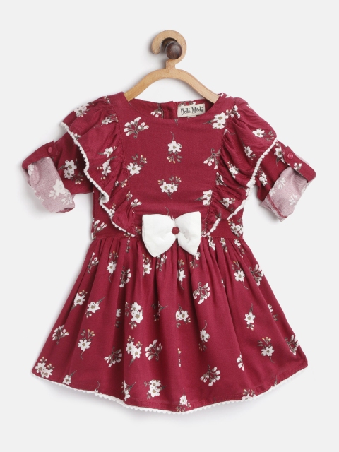

Bella Moda Girls Maroon & White Floral Print A-Line Dress