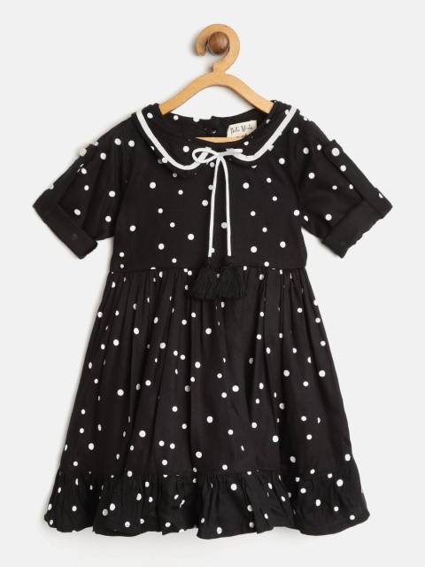 

Bella Moda Girls Black & White Polka Dots Printed A-Line Dress with Briefs