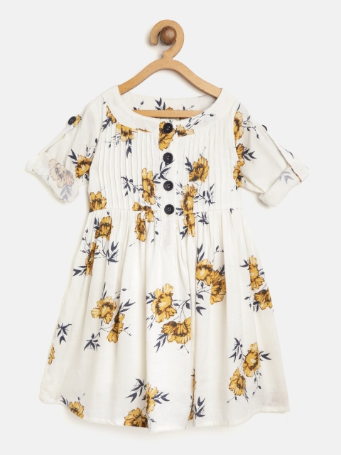 

Bella Moda Girls White & Mustard Yellow Floral Print A-Line Dress