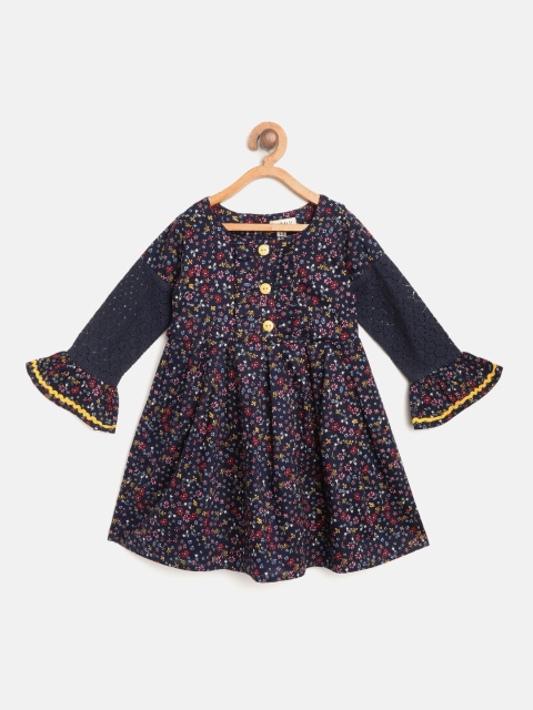 

Bella Moda Girls Navy Blue Ditsy Floral Printed A-Line Dress