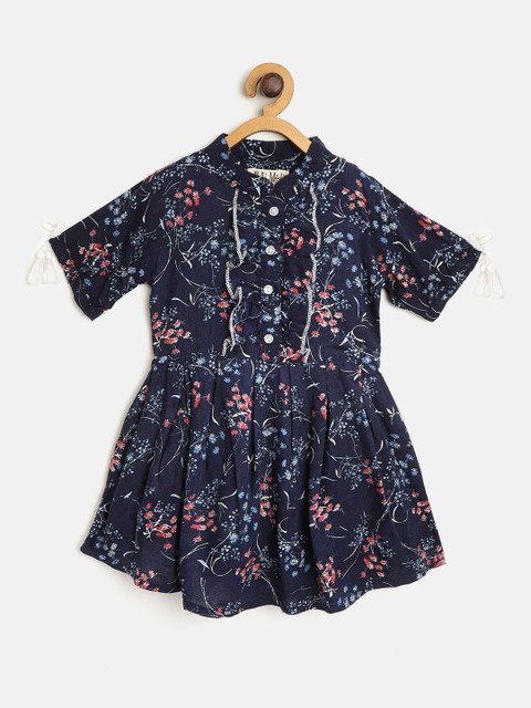 

Bella Moda Girls Navy Blue & Pink Floral Print A-Line Dress