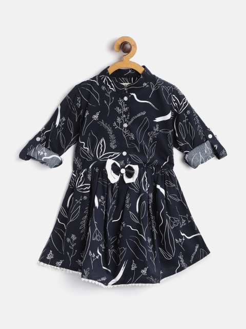

Bella Moda Girls Navy Blue & White Leaf Print Shirt Dress