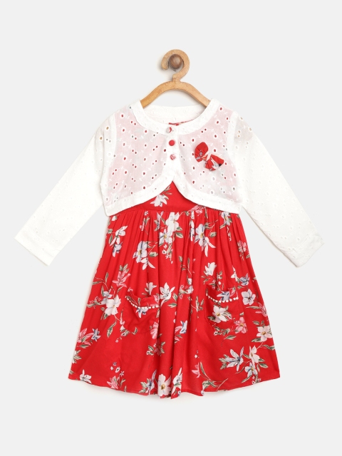 

Bella Moda Girls Red & White Floral Printed A-Line Dress with Shrug