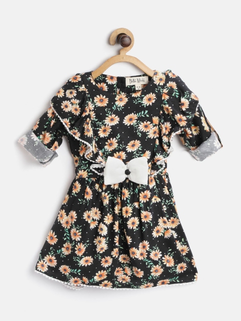 

Bella Moda Girls Black & Orange Floral Print A-Line Dress
