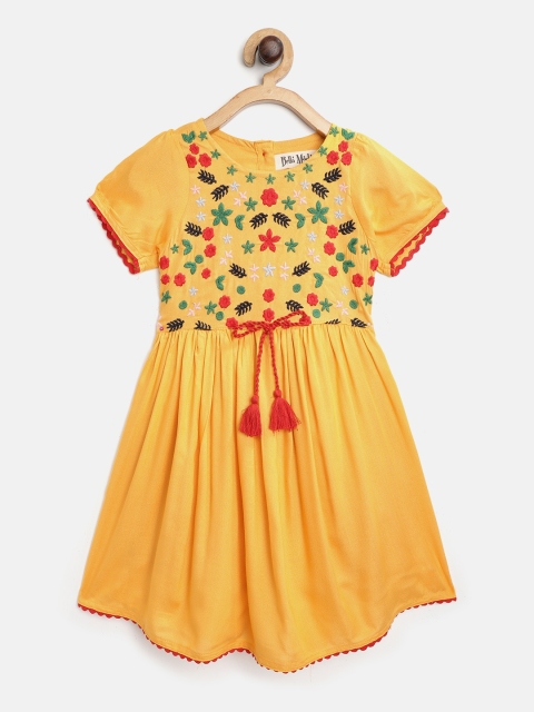 

Bella Moda Girls Mustard Yellow Embroidered Fit and Flare Dress