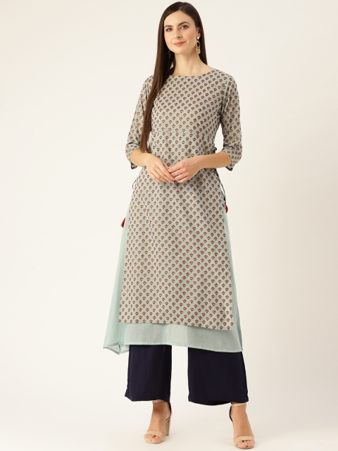 

Nayo Women Blue & Pink Ethnic Print Layered A-Line Kurta