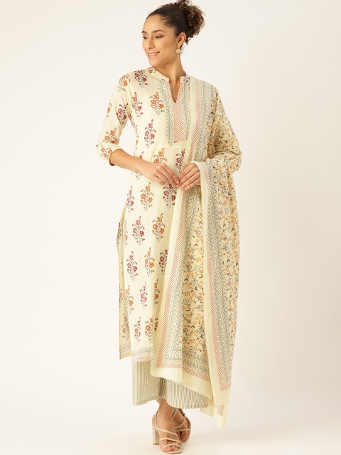 

Nayo Women Off-White & Grey Printed Kurta with Palazzos & Dupatta