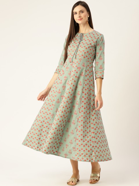 

Nayo Women Green & Red Ethnic Print Maxi Dress