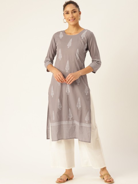 

Nayo Women Grey & White Printed Kurta with Palazzos