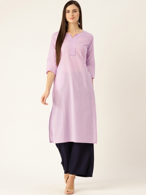 

Nayo Women Lavender Yoke Design Straight Kurta