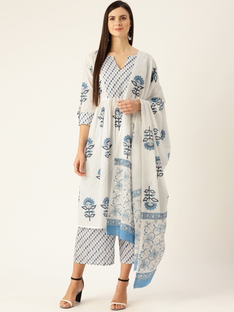 

Nayo Women White & Blue Printed Kurta with Palazzos & Dupatta