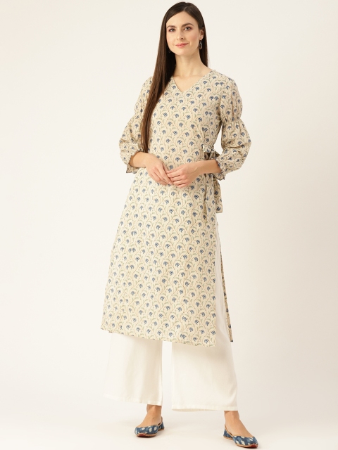 

Nayo Women Beige & Blue Paisley Print Straight Kurta