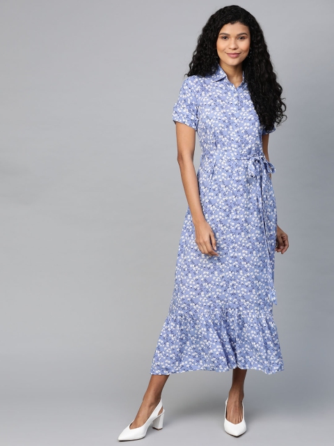 

AASI - HOUSE OF NAYO Women Blue and White Floral Print Maxi Dress