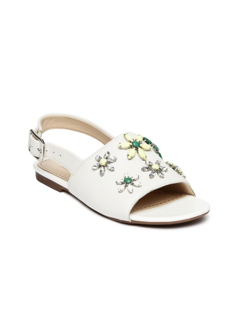

Clarks Women White Embellished Leather Flats