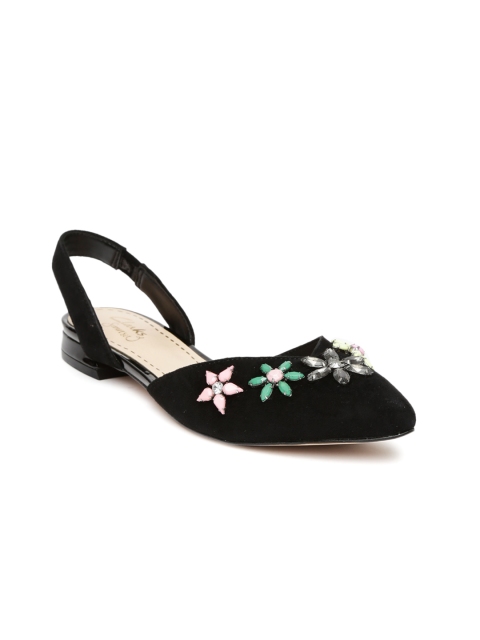 

Clarks Women Black Embellished Suede Flats