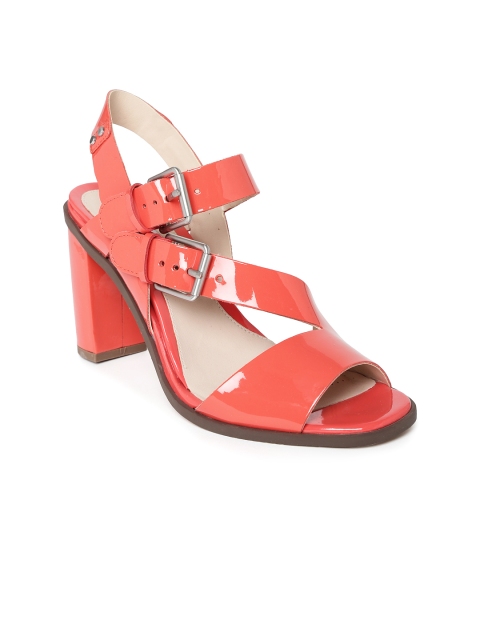 

Clarks Women Coral Red Leather Heels