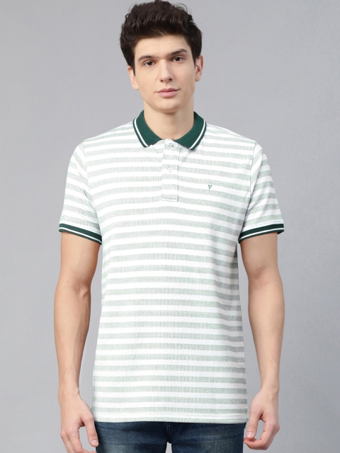 

Van Heusen Sport Men White & Green Striped Polo Collar T-shirt