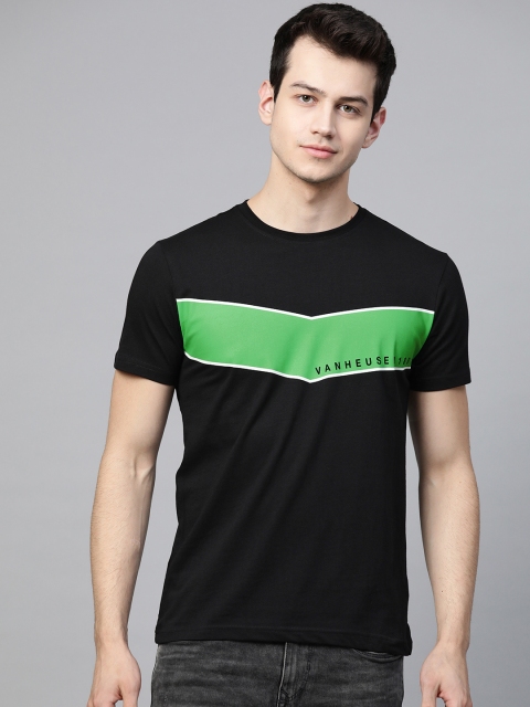 

Van Heusen Sport Men Black & Green Solid Round Neck T-shirt