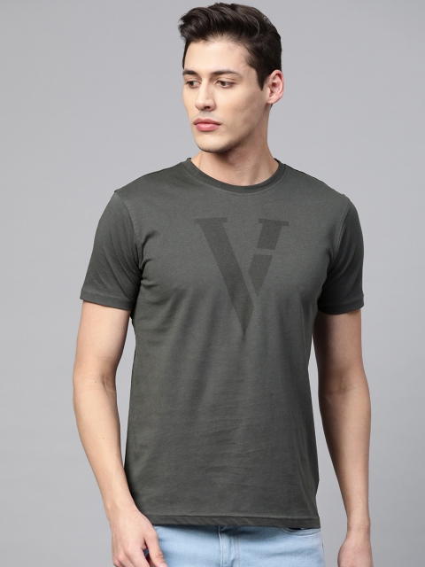 

Van Heusen Sport Men Charcoal Grey Brand Logo Self Design Round Neck T-shirt