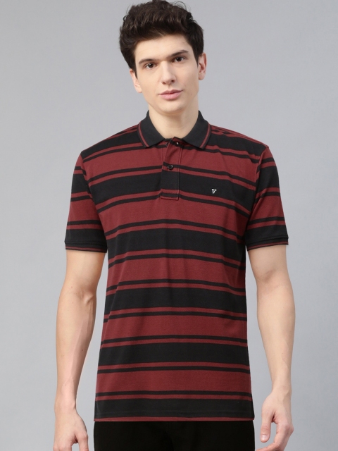

Van Heusen Sport Men Burgundy & Black Striped Polo Collar T-shirt
