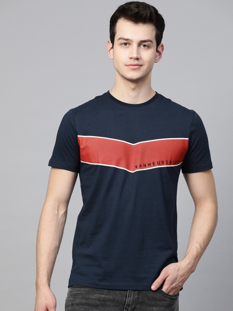 

Van Heusen Sport Men Navy Blue & Red Solid Round Neck T-shirt