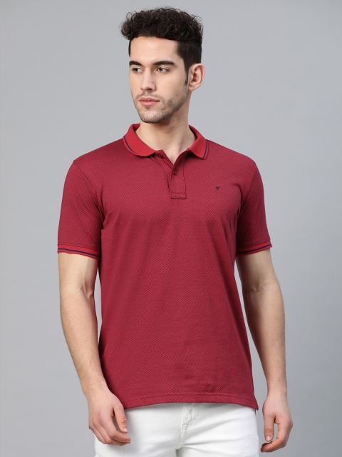 

Van Heusen Sport Men Red & Navy Blue Self Design Polo Collar T-shirt