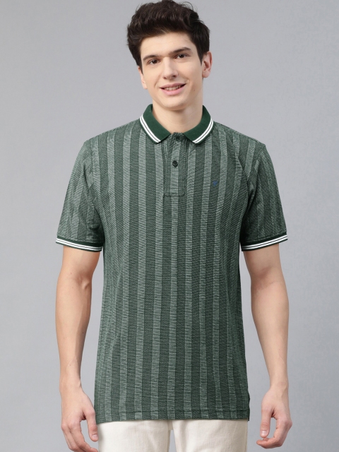 

Van Heusen Sport Men Green & White Self Striped Polo Collar T-shirt