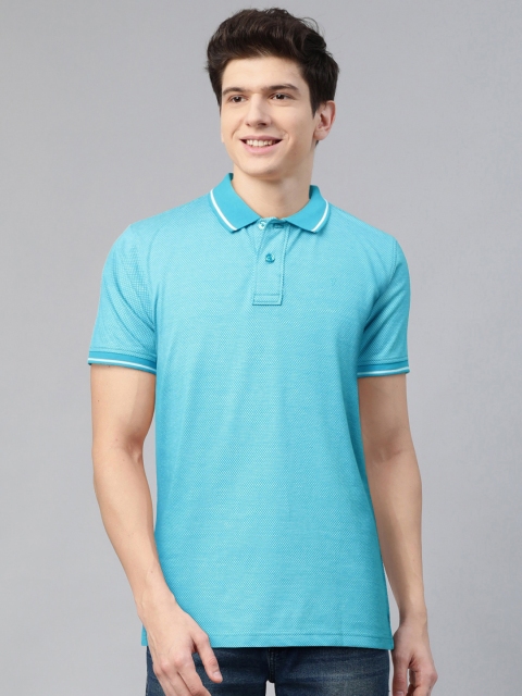 

Van Heusen Sport Men Blue & White Self Design Polo Collar T-shirt
