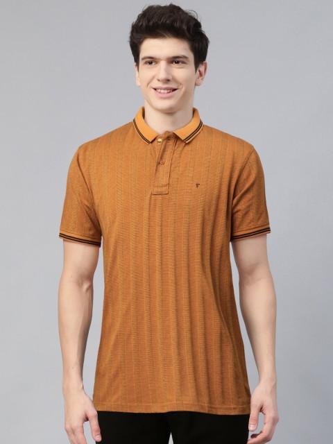 

Van Heusen Sport Men Rust Orange & Black Self Striped Polo Collar T-shirt