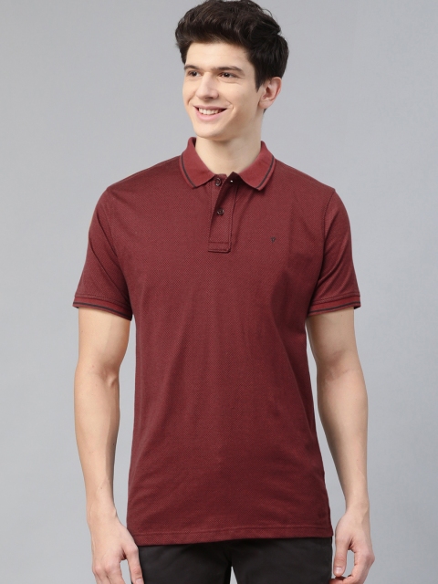 

Van Heusen Sport Men Maroon & Black Self Design Polo Collar T-shirt