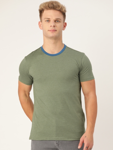 

United Colors of Benetton Men Olive Green Solid Round Neck T-shirt