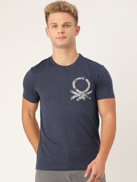 

United Colors of Benetton Men Navy Blue Brand Logo Print Round Neck T-shirt