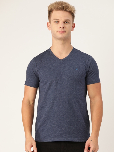 

United Colors of Benetton Men Navy Blue Solid V-Neck T-shirt