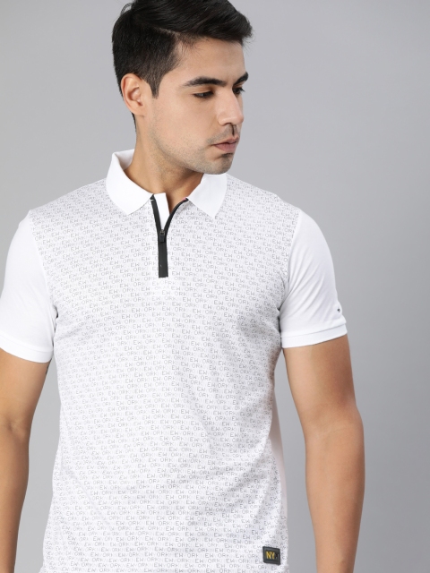 

Arrow New York Men White Grey Printed Polo Collar Pure Cotton T-shirt
