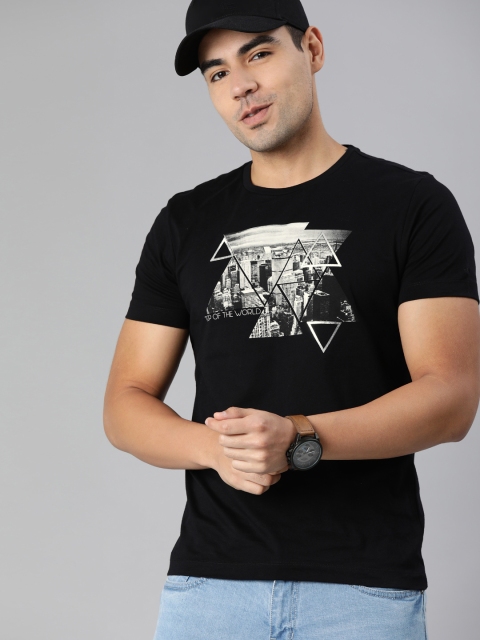 

Arrow New York Men Black Printed Round Neck Pure Cotton T-shirt