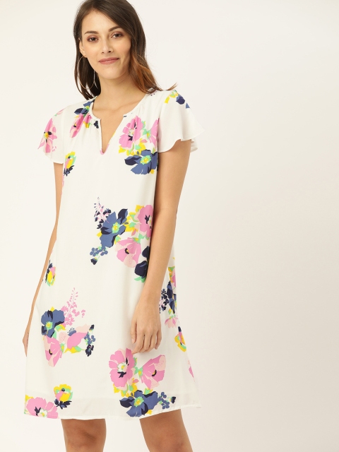 

GAP Women White & Pink Floral Printed A-Line Dress